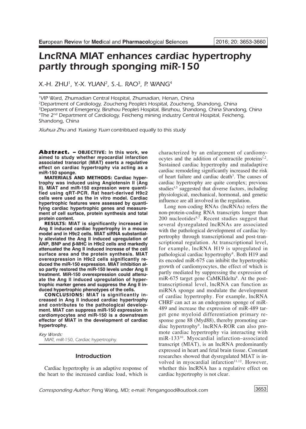 3653-3660-Lncrna MIAT Enhances Cardiac Hypertrophy Partly Through