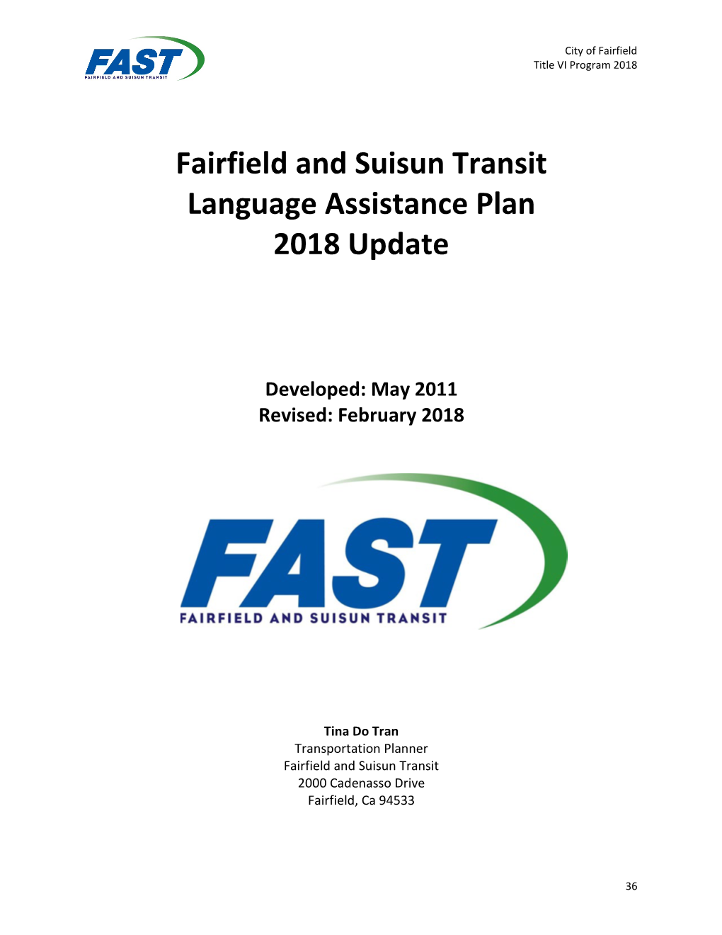 Fairfield and Suisun Transit Language Assistance Plan 2018 Update