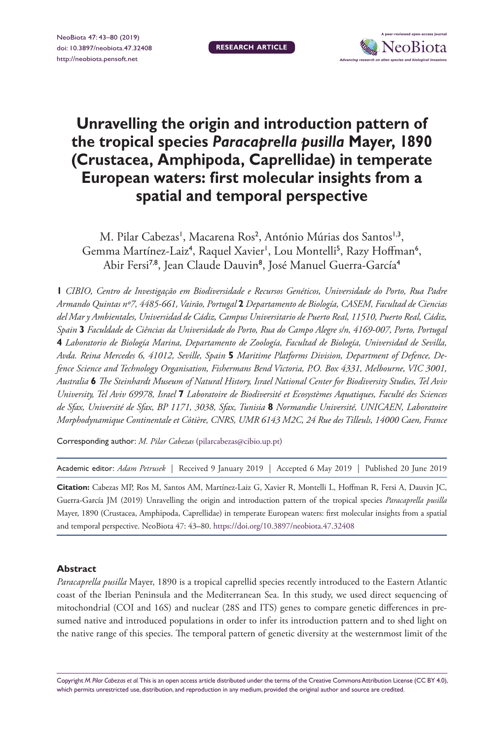 Unravelling the Origin and Introduction Pattern of the Tropical Species Paracaprella Pusilla Mayer, 1890