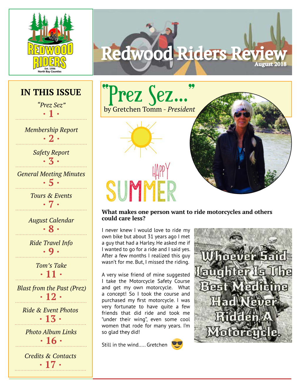 2018-08 Redwood Riders Motorcycle Club Monthly Newsletter