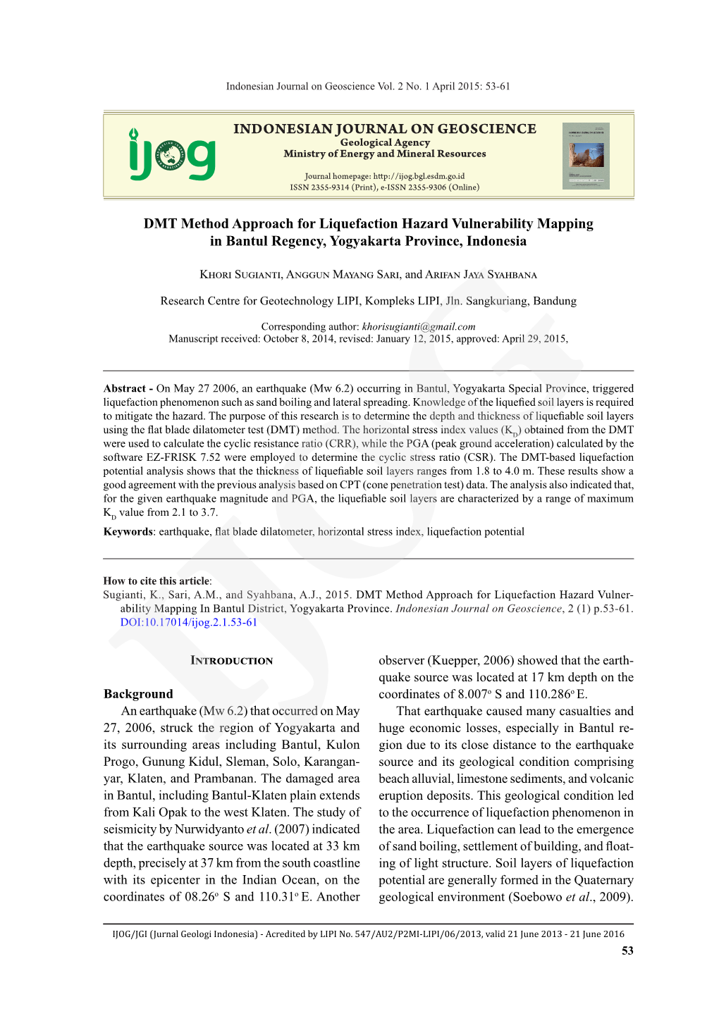 INDONESIAN JOURNAL on GEOSCIENCE DMT Method