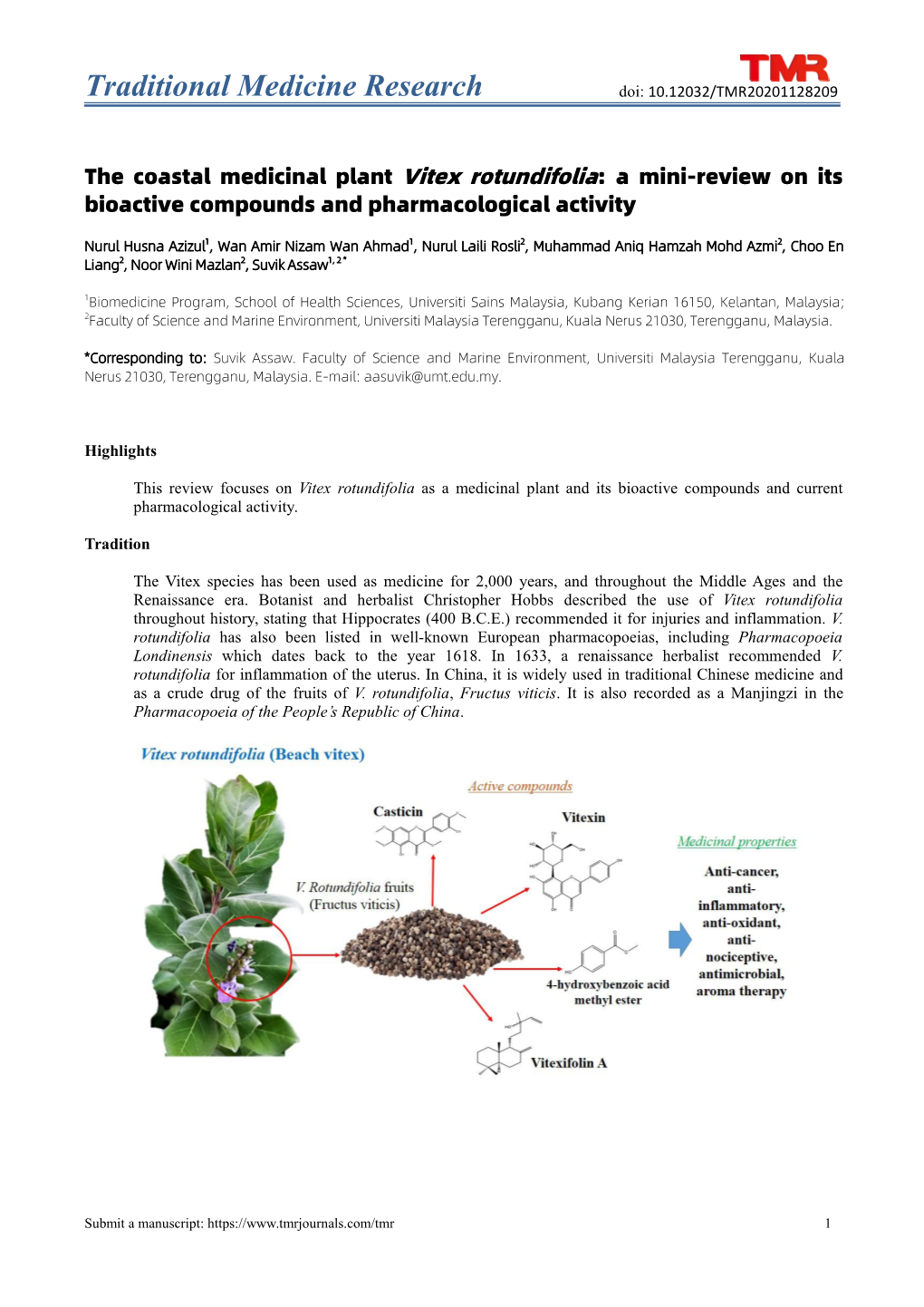 Traditional Medicine Research Doi: 10.12032/TMR20201128209