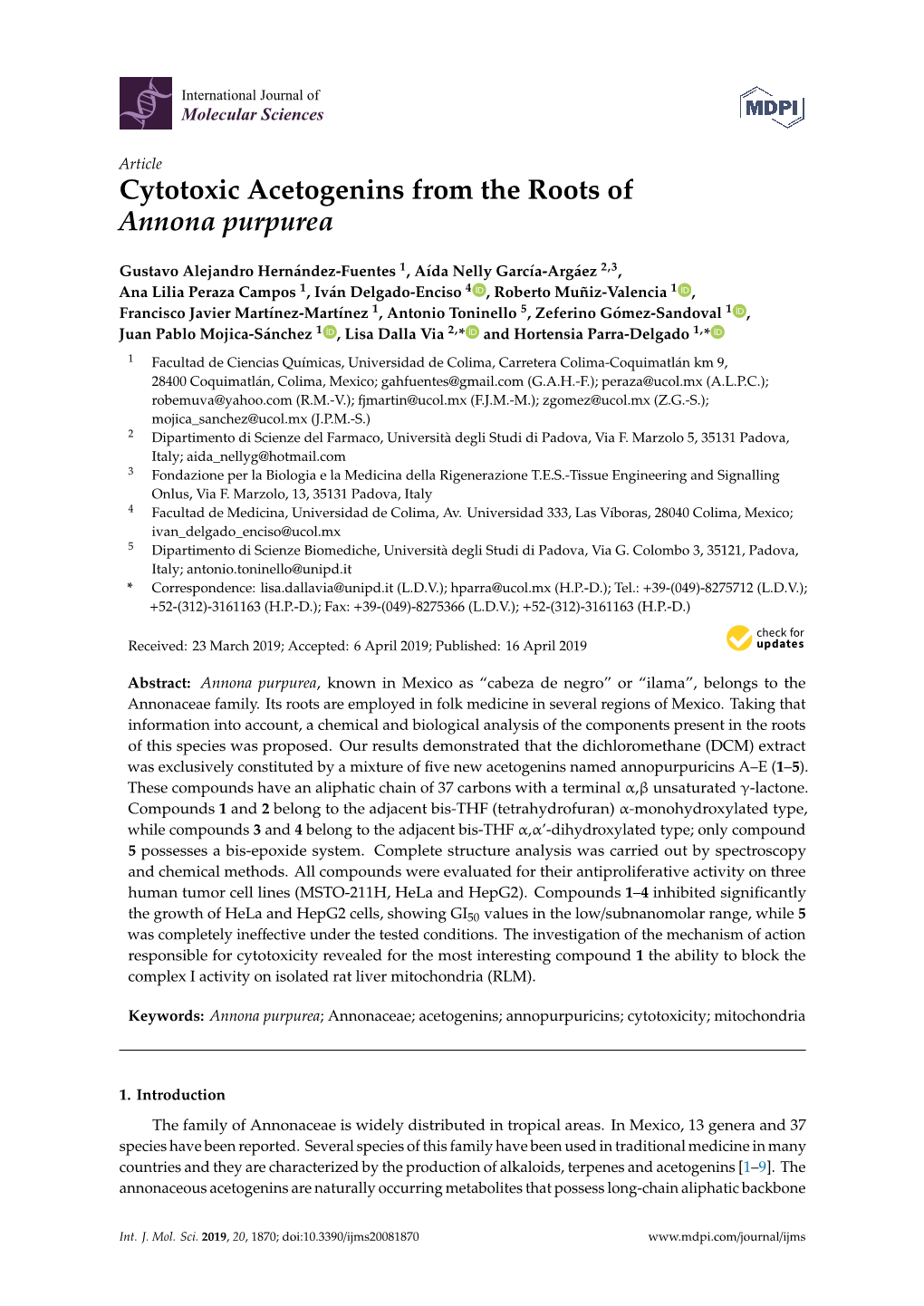 Cytotoxic Acetogenins from the Roots of Annona Purpurea