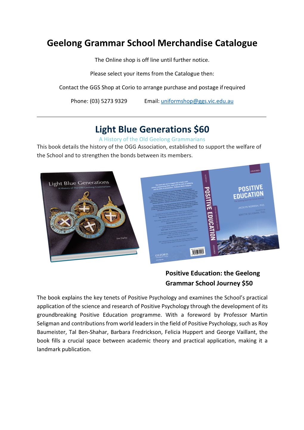 Geelong Grammar School Merchandise Catalogue Light Blue