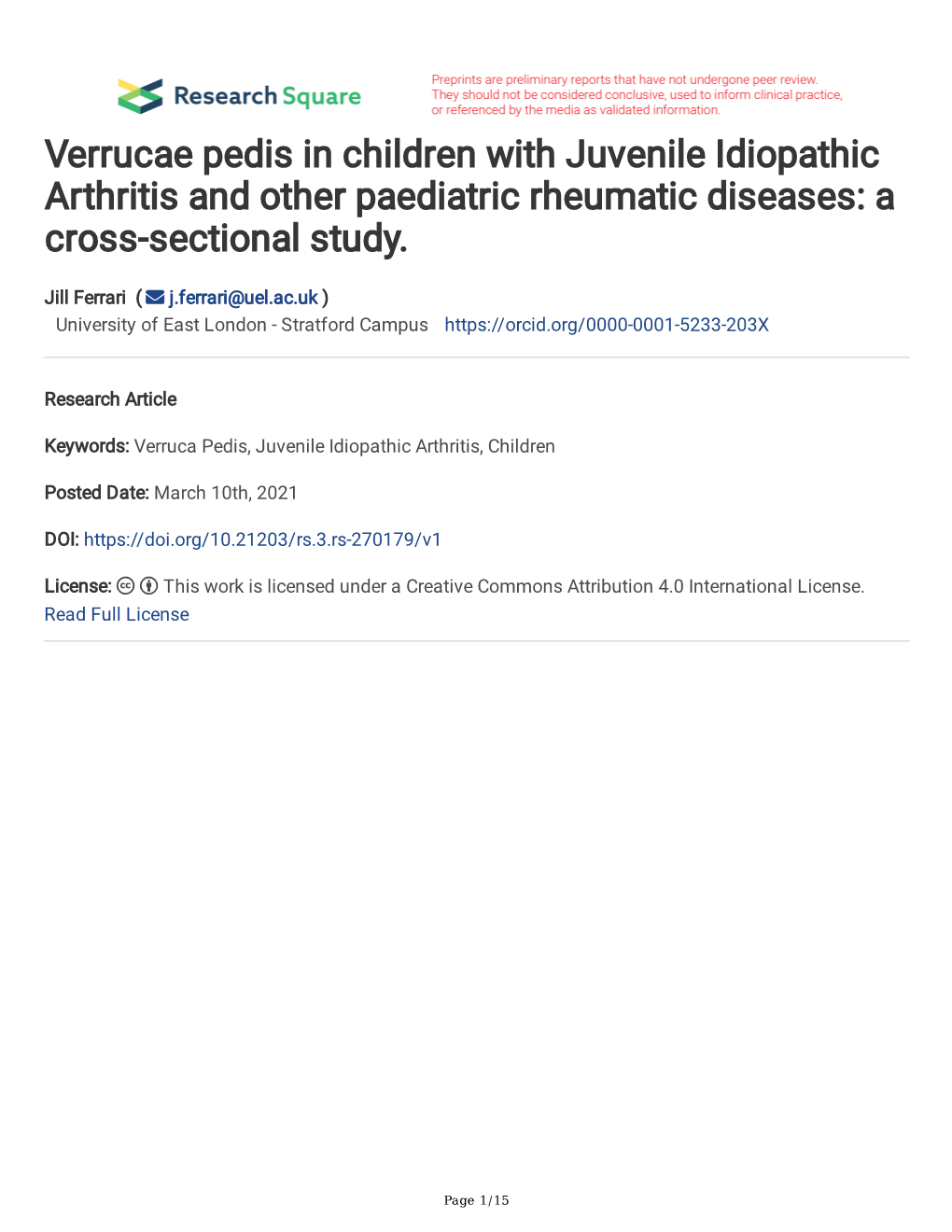 Verrucae Pedis in Children with Juvenile Idiopathic Arthritis and Other Paediatric Rheumatic Diseases: a Cross-Sectional Study