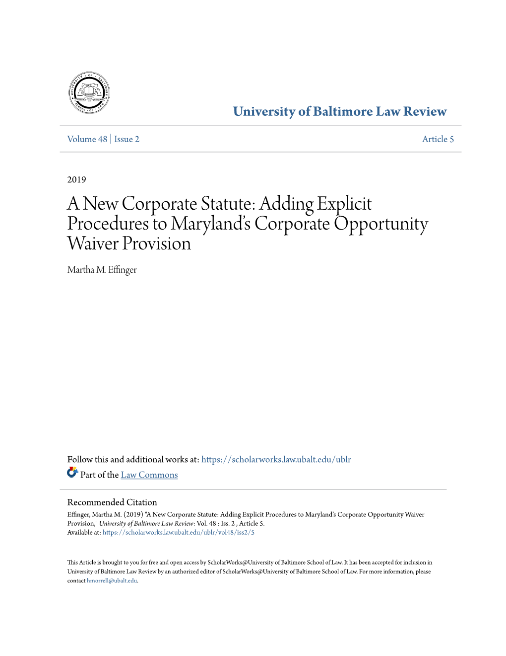 Adding Explicit Procedures to Maryland's Corporate Opportunity