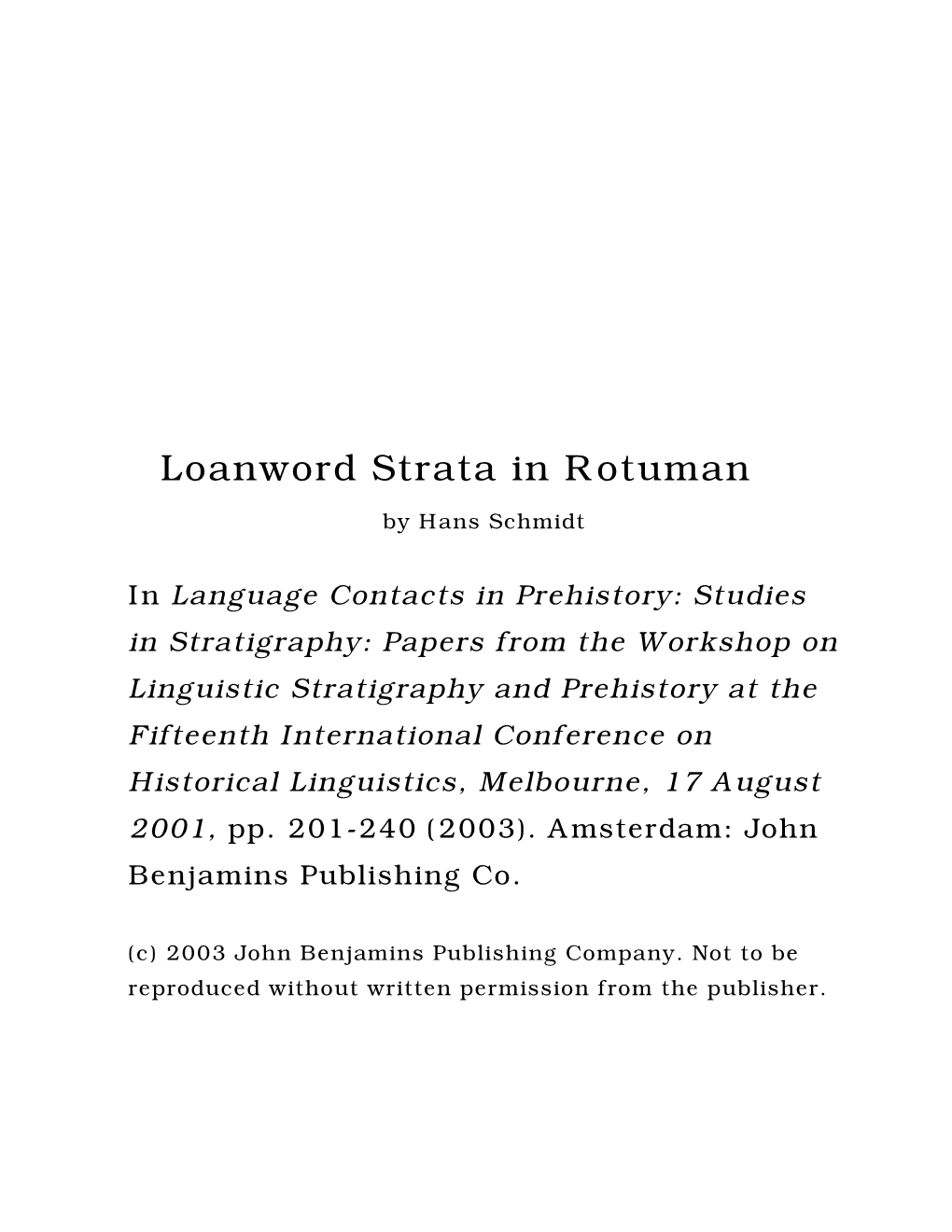 Loanword Strata in Rotuman