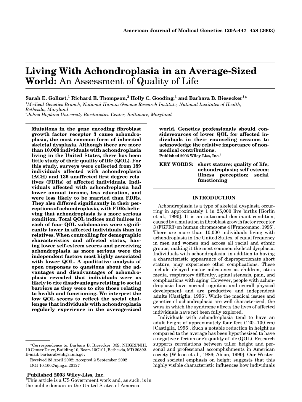 Living with Achondroplasia in an Average-Sized World: an Assessment of Quality of Life