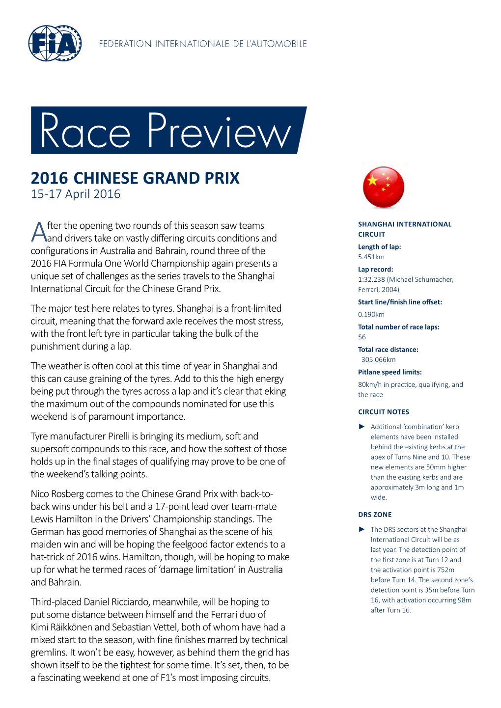 2016 CHINESE GRAND PRIX 15-17 April 2016