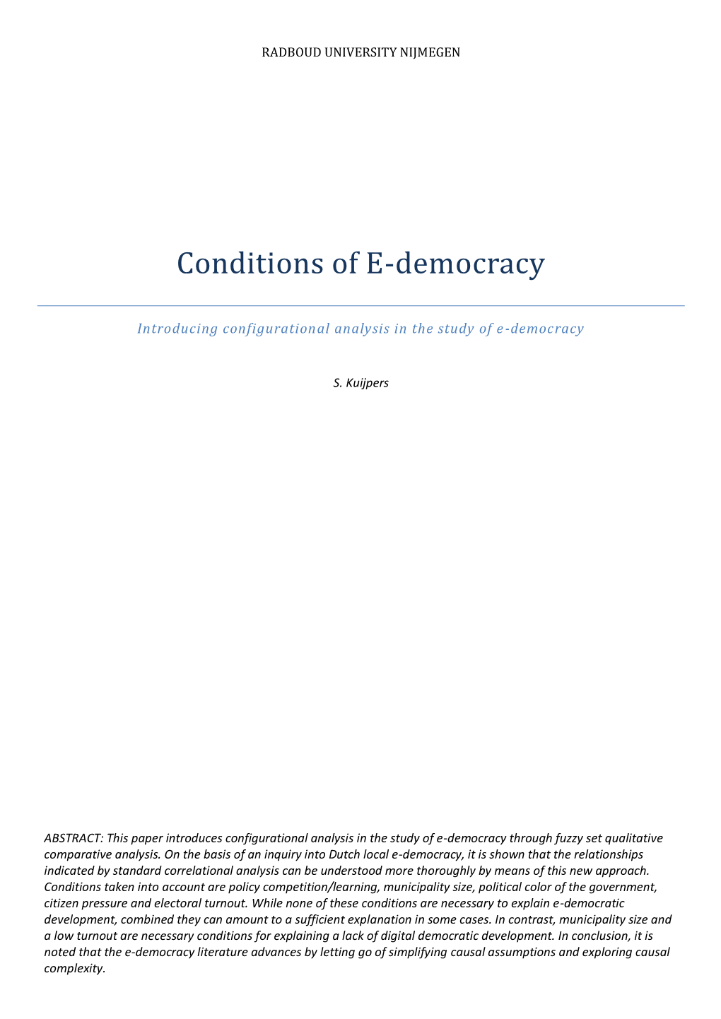 Conditions of E-Democracy