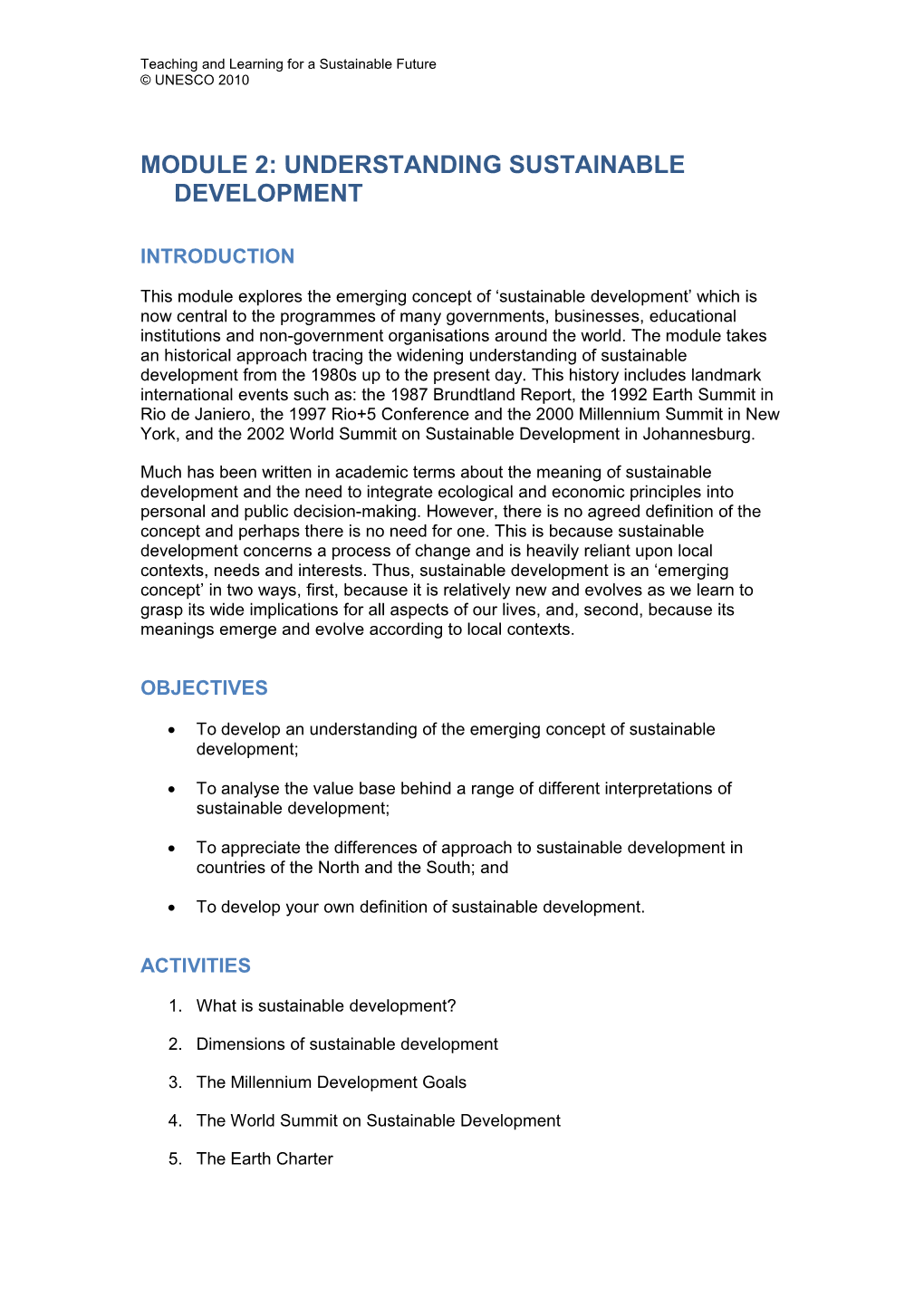 Module 2: Understanding Sustainable Development