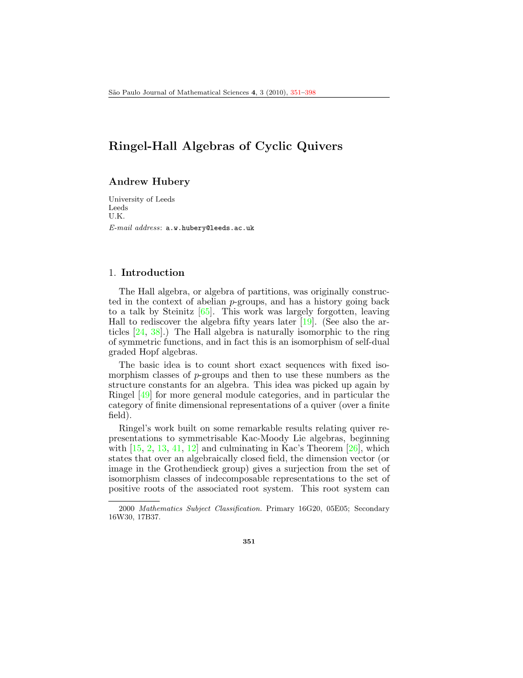 Ringel-Hall Algebras of Cyclic Quivers