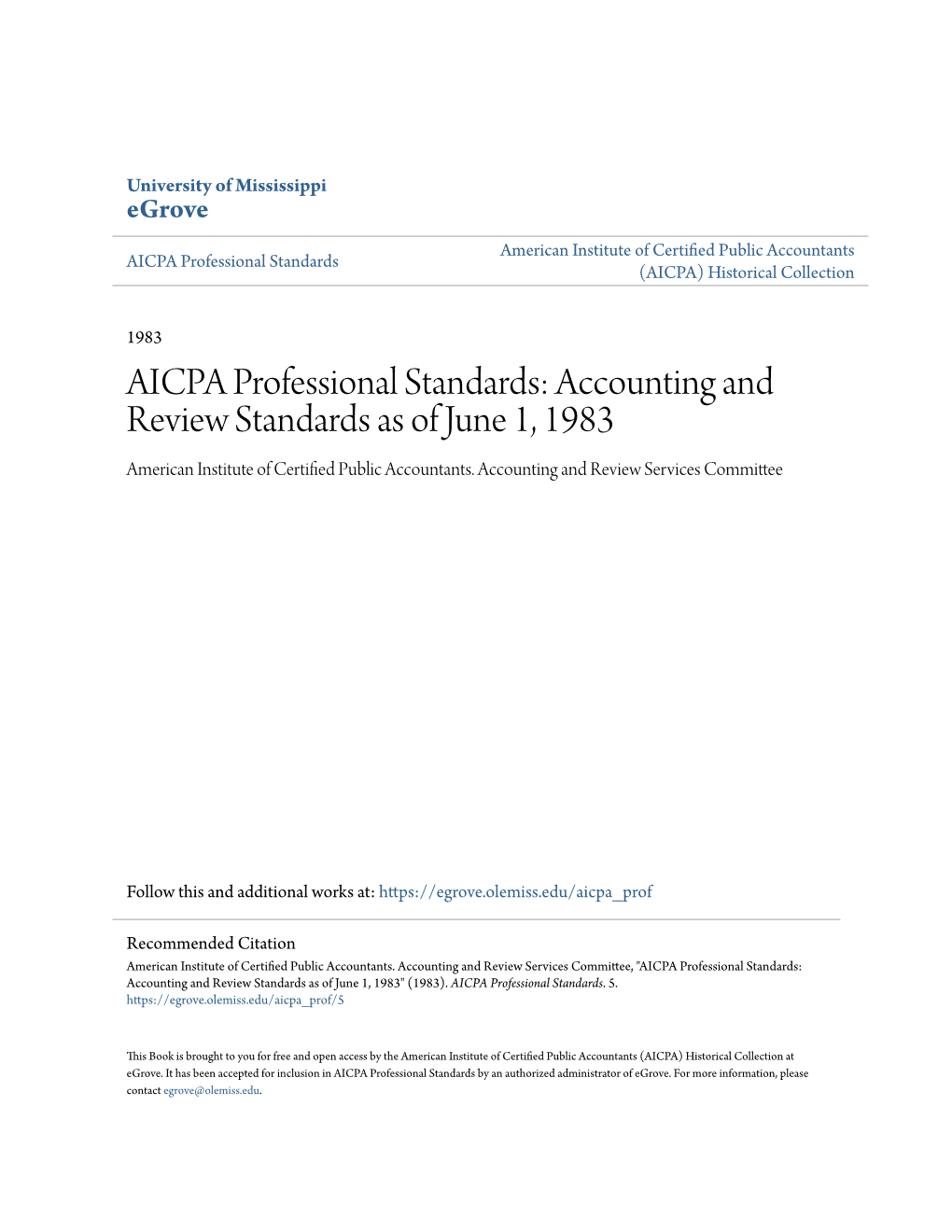 AICPA Professional Standards (AICPA) Historical Collection