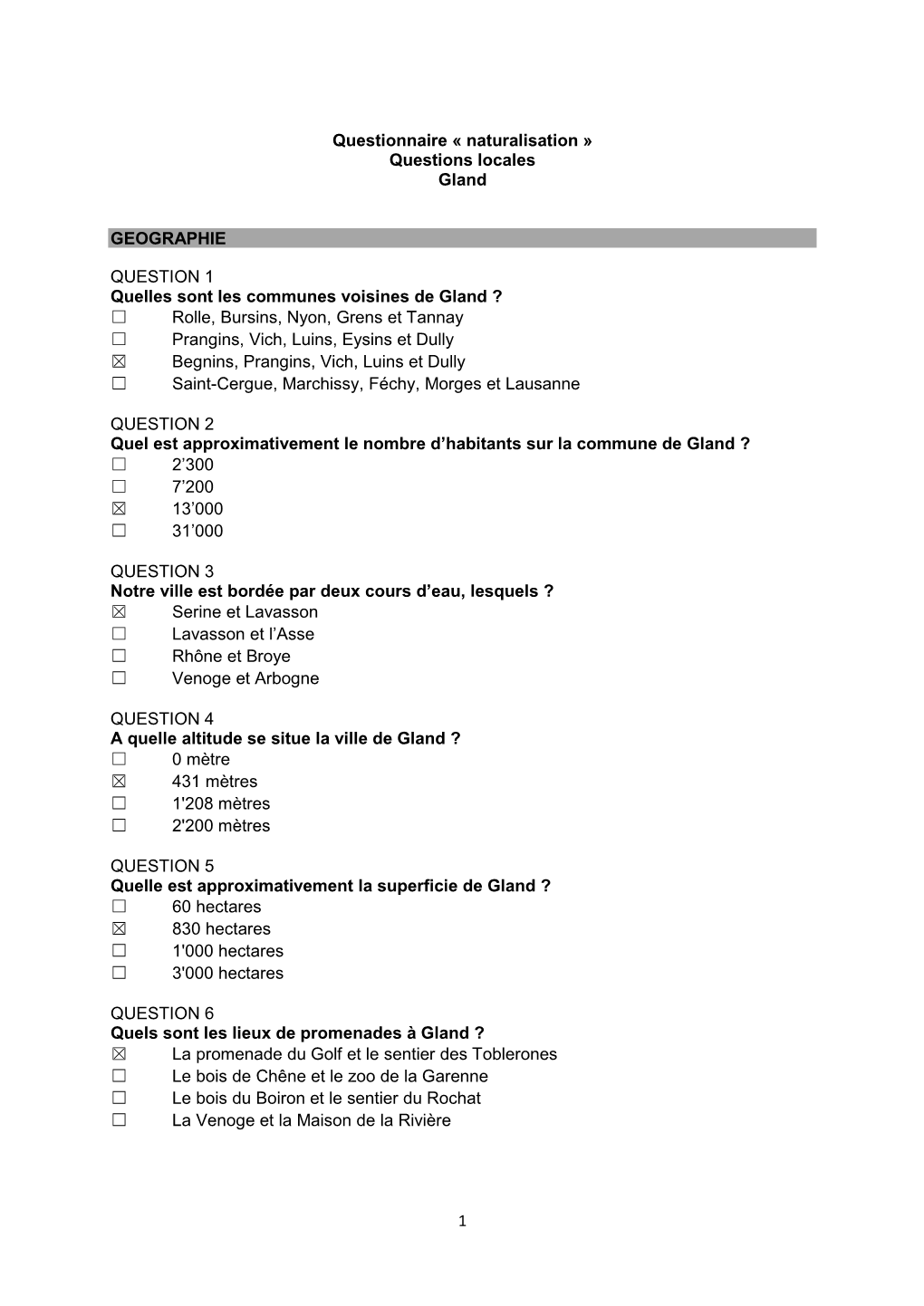 1 Questionnaire « Naturalisation