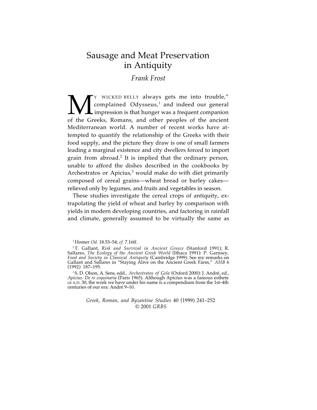 Sausage and Meat Preservation in Antiquity Frank Frost