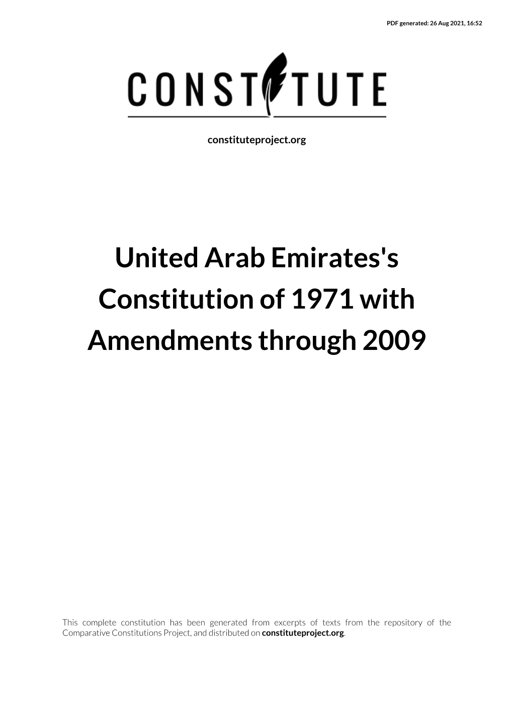 United Arab Emirates's Constitution of 1971 with Amendments Through 2009