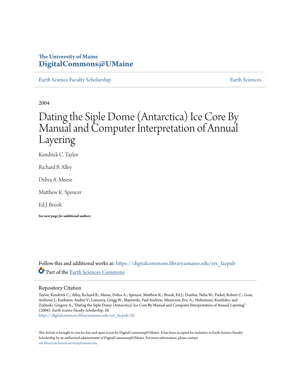 Dating the Siple Dome (Antarctica) Ice Core by Manual and Computer Interpretation of Annual Layering Kendrick C