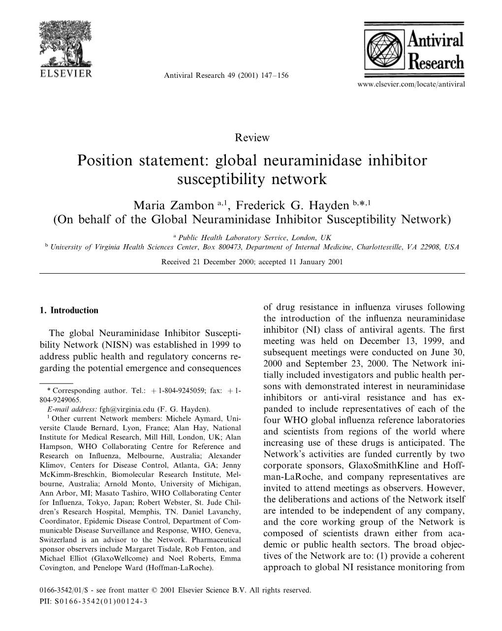 (2001). Position Statement; Global Neuraminidase Inhibitor