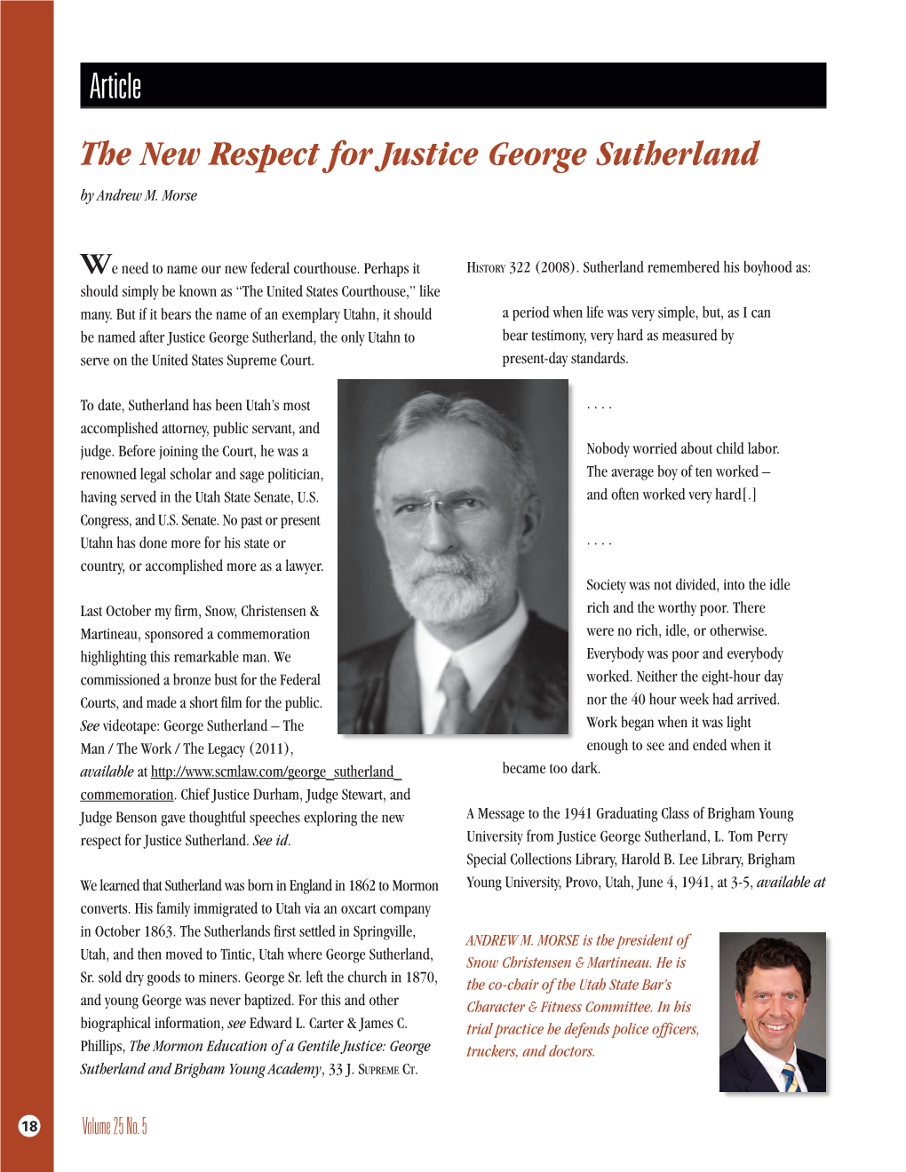 Article the New Respect for Justice George Sutherland by Andrew M
