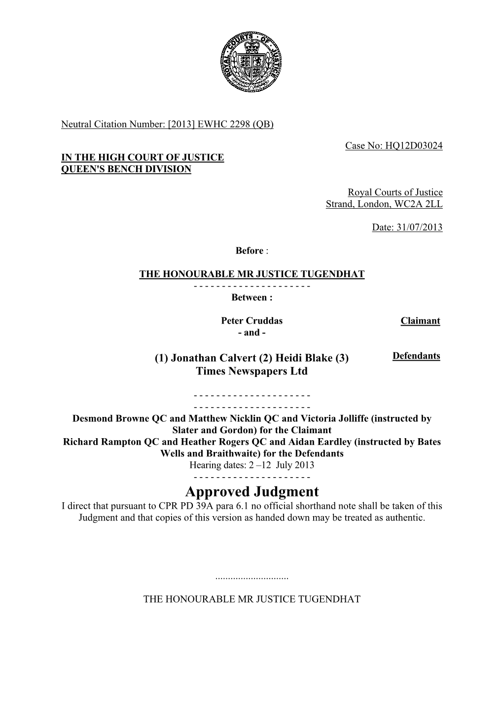 Approved Judgment