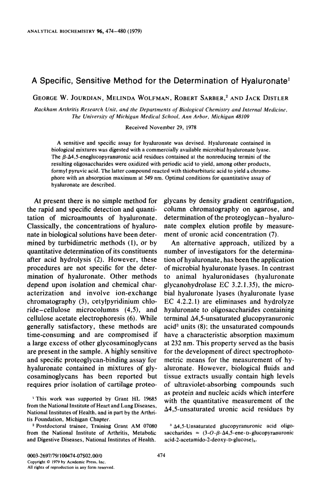 A Specific, Sensitive Method for the Determination of Hyaluronatel