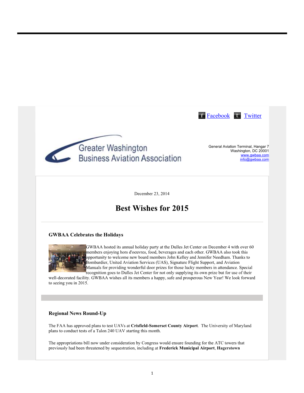 GWBAA News: Best Wishes for 2015 (December 23, 2014)