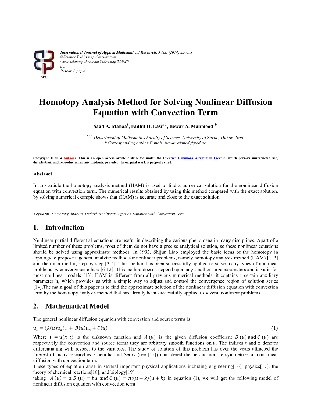 Homotopy Analysis Method for Solving Nonlinear Diffusion Equation with Convection Term