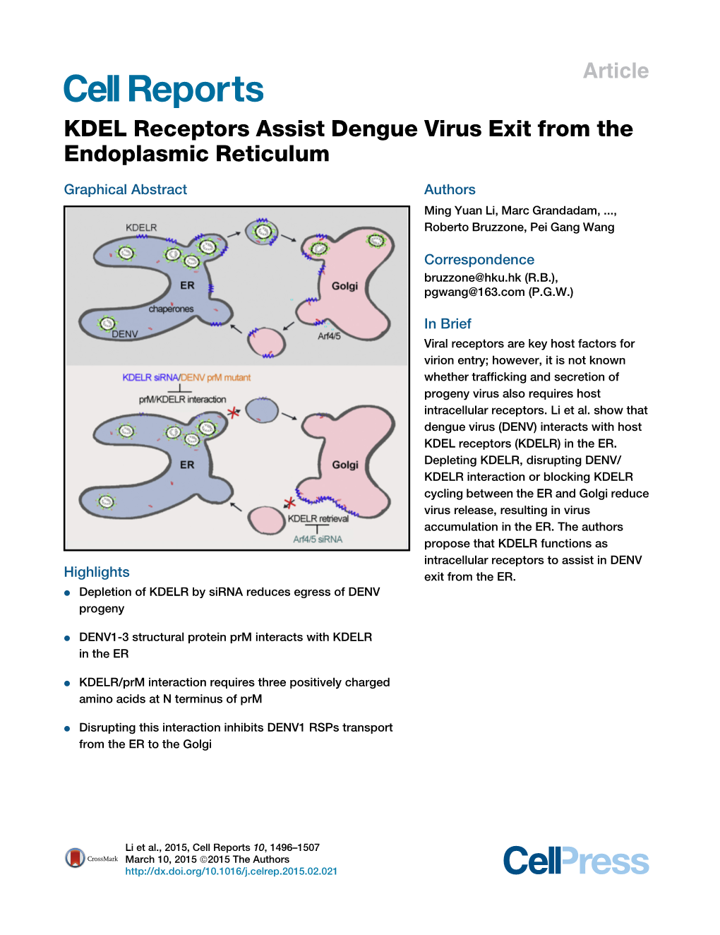 KDEL Receptors Assist Dengue Virus Exit from the Endoplasmic Reticulum