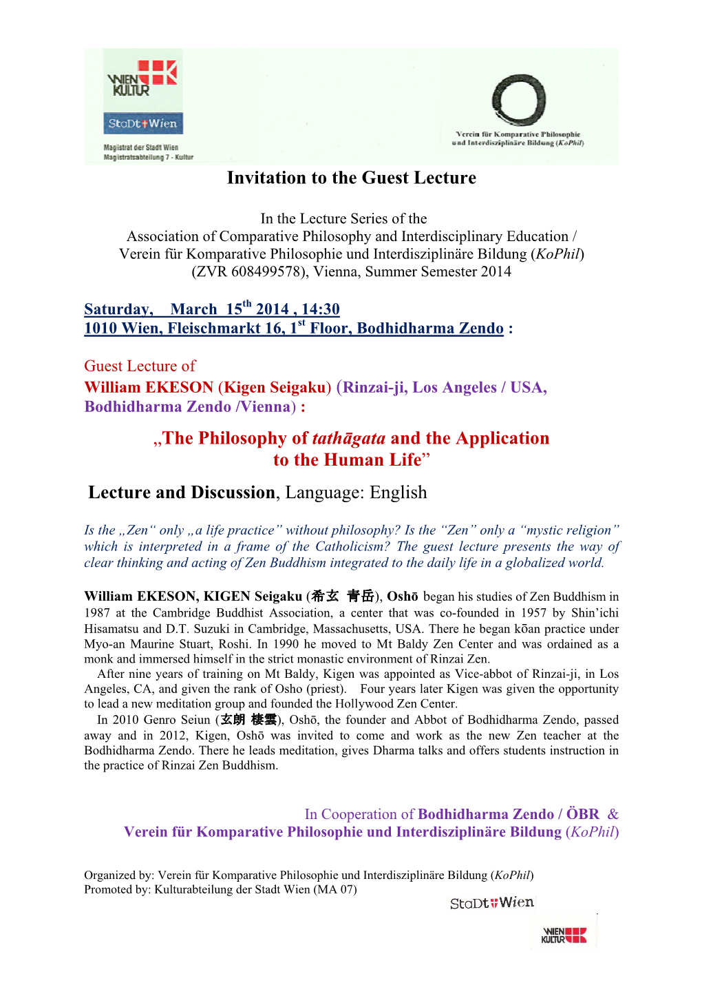 Invitation to the Guest Lecture