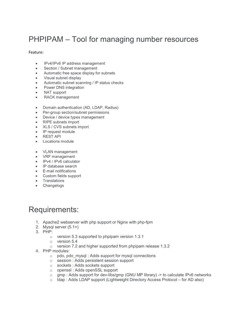 PHPIPAM – Tool for Managing Number Resources Requirements