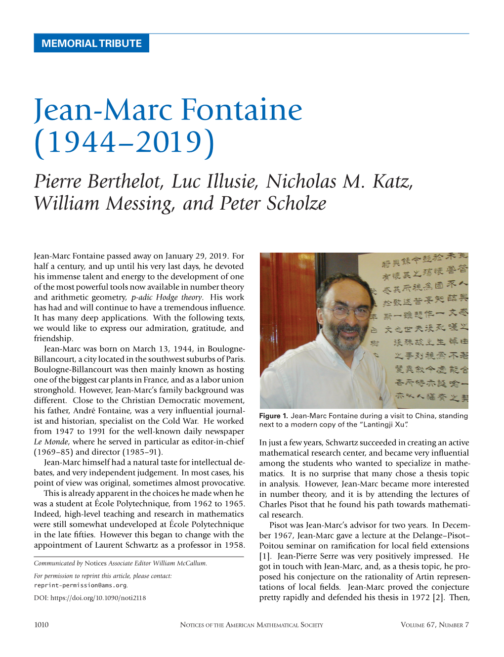 Jean-Marc Fontaine (1944–2019) Pierre Berthelot, Luc Illusie, Nicholas M