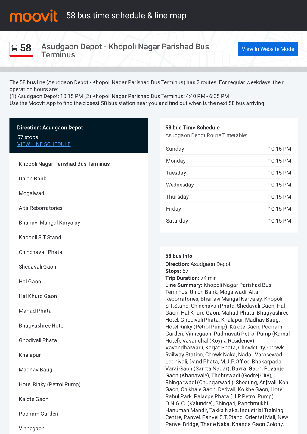 58 Bus Time Schedule & Line Route