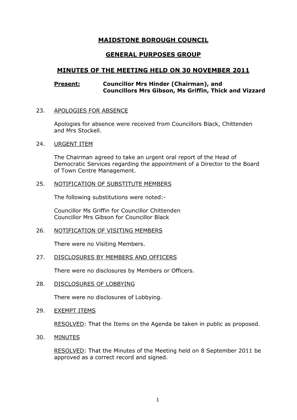 Maidstone Borough Council General Purposes Group Minutes of The