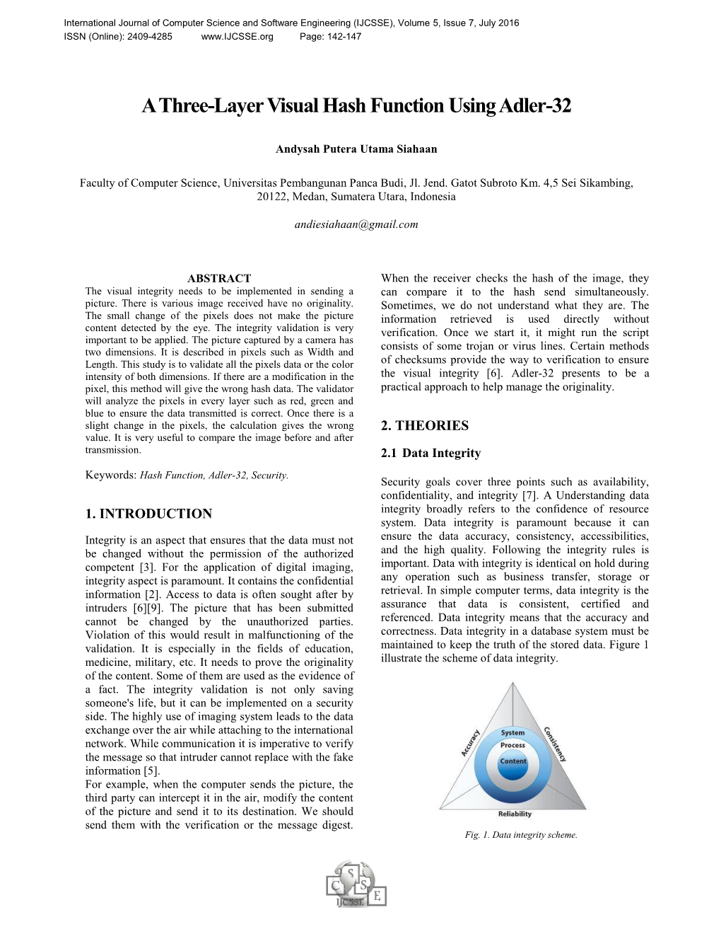 A Three-Layer Visual Hash Function Using Adler-32