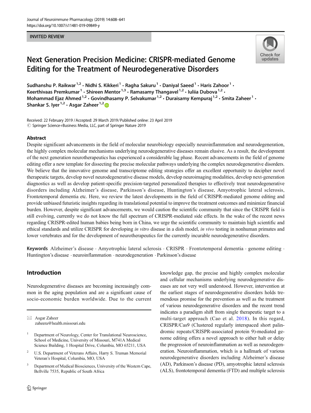 CRISPR-Mediated Genome Editing for the Treatment of Neurodegenerative Disorders