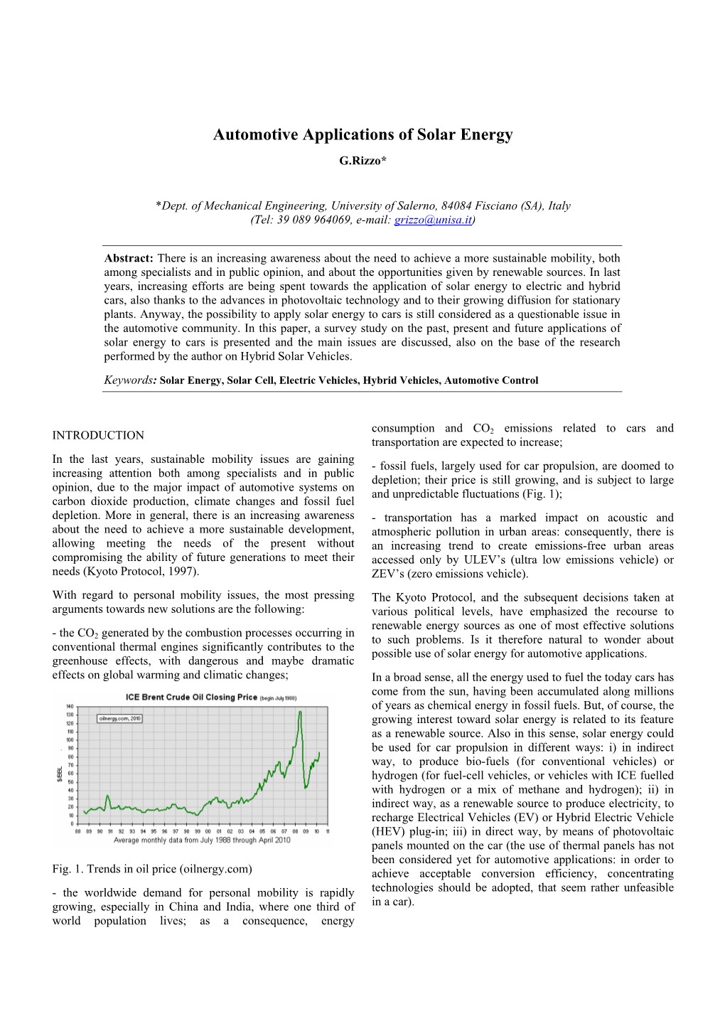 Automotive Applications of Solar Energy G.Rizzo*