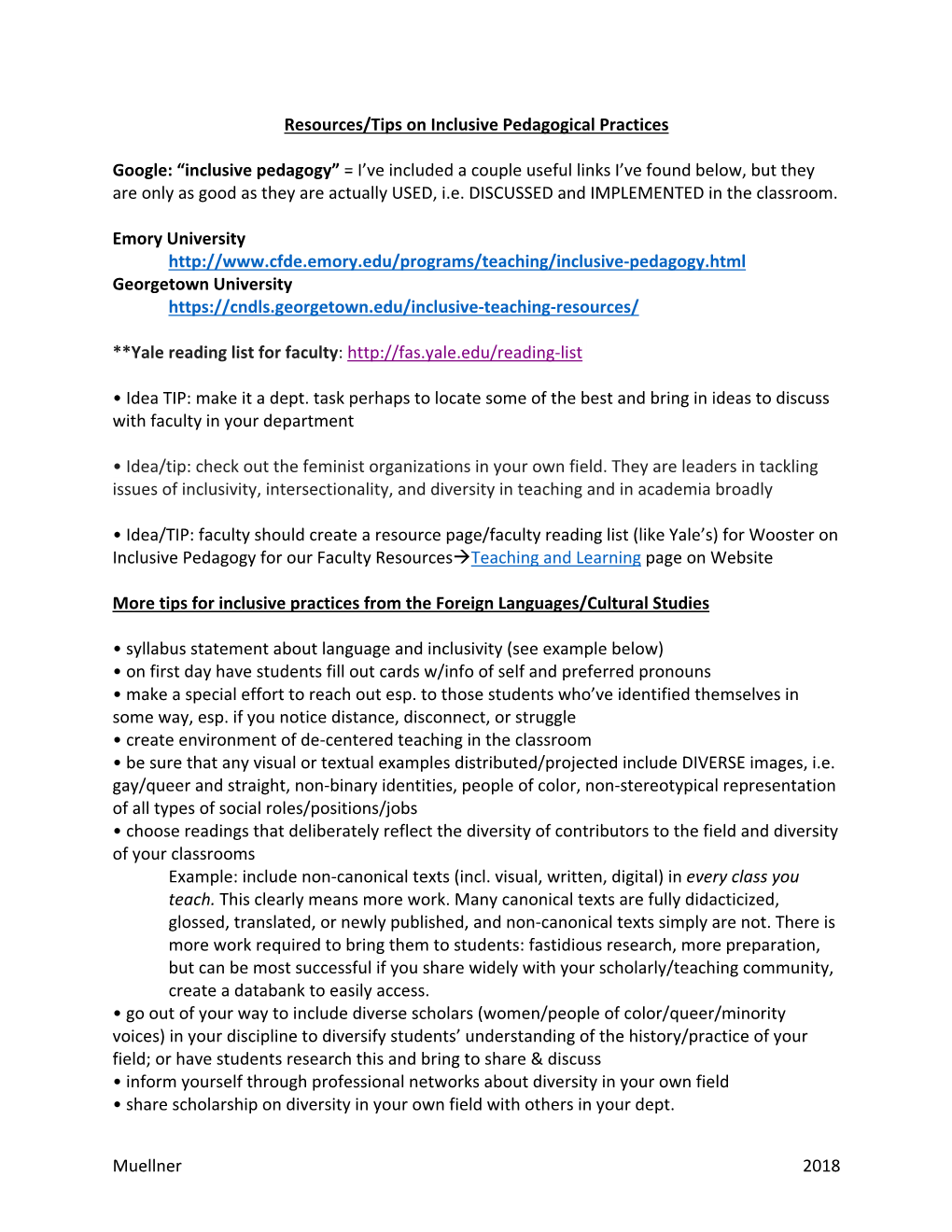 Inclusive Pedagogy” = I’Ve Included a Couple Useful Links I’Ve Found Below, but They Are Only As Good As They Are Actually USED, I.E