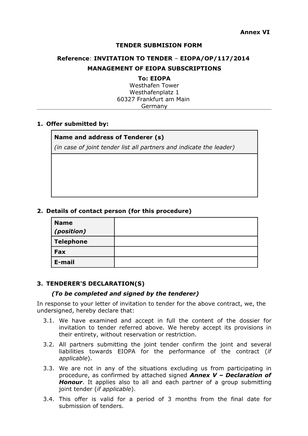 Tender Submision Form