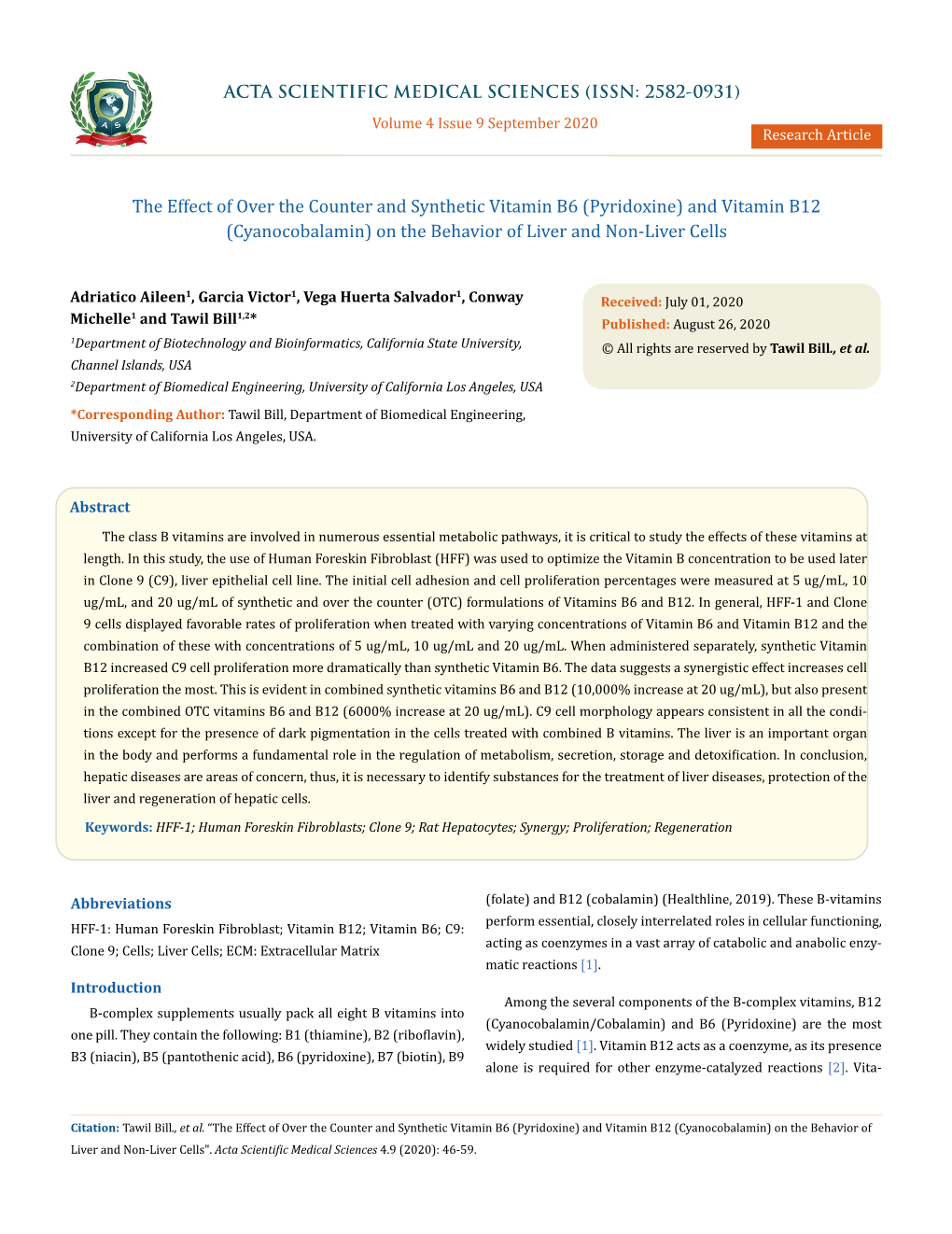 The Effect of Over the Counter and Synthetic Vitamin B6 (Pyridoxine) and Vitamin B12 (Cyanocobalamin) on the Behavior of Liver and Non-Liver Cells