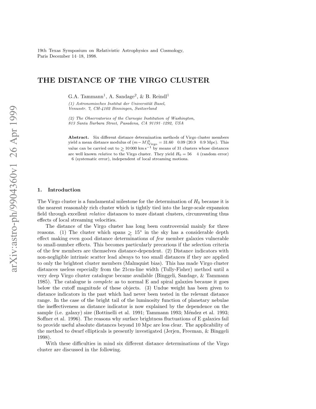 The Distance of the Virgo Cluster