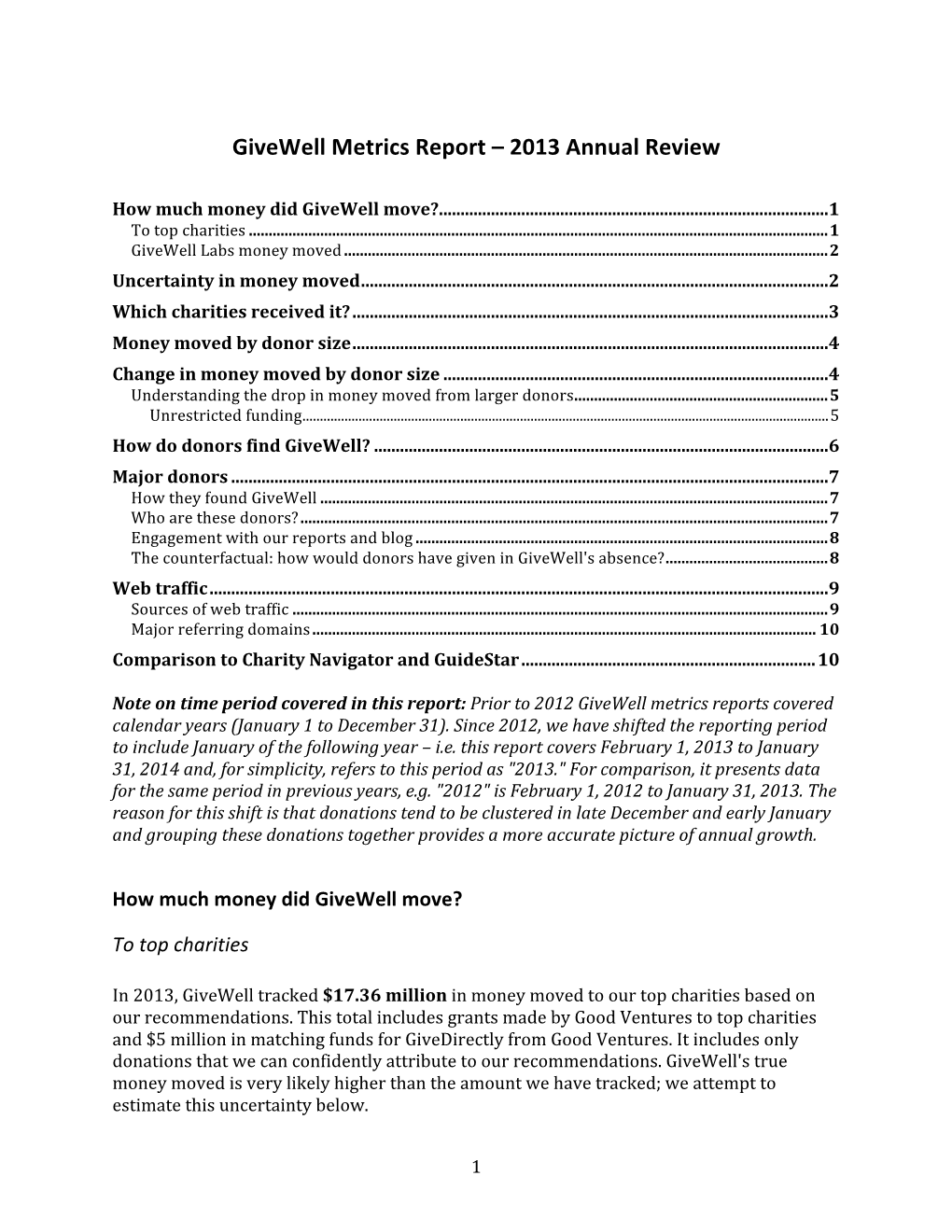 Givewell Metrics Report – 2013 Annual Review