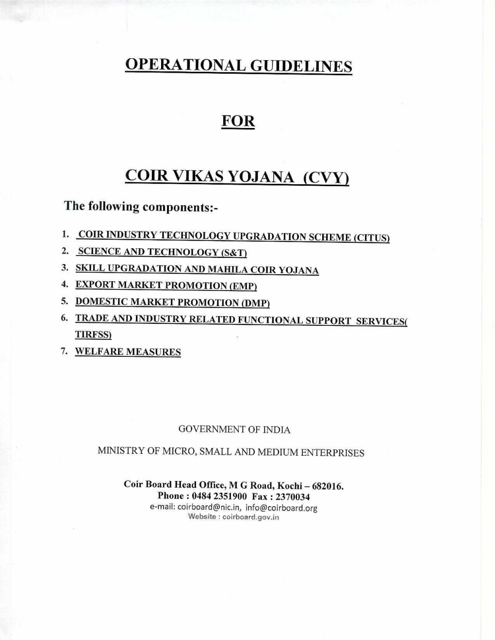 Operational Guidelines for Coir Vikas Yojana (Cvy)