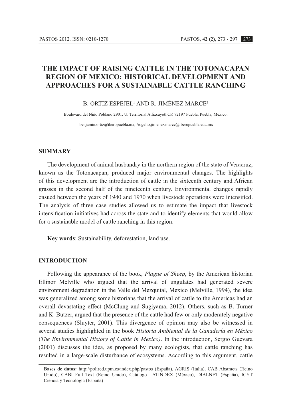 The Impact of Raising Cattle in the Totonacapan Region of Mexico: Historical Development and Approaches for a Sustainable Cattle Ranching
