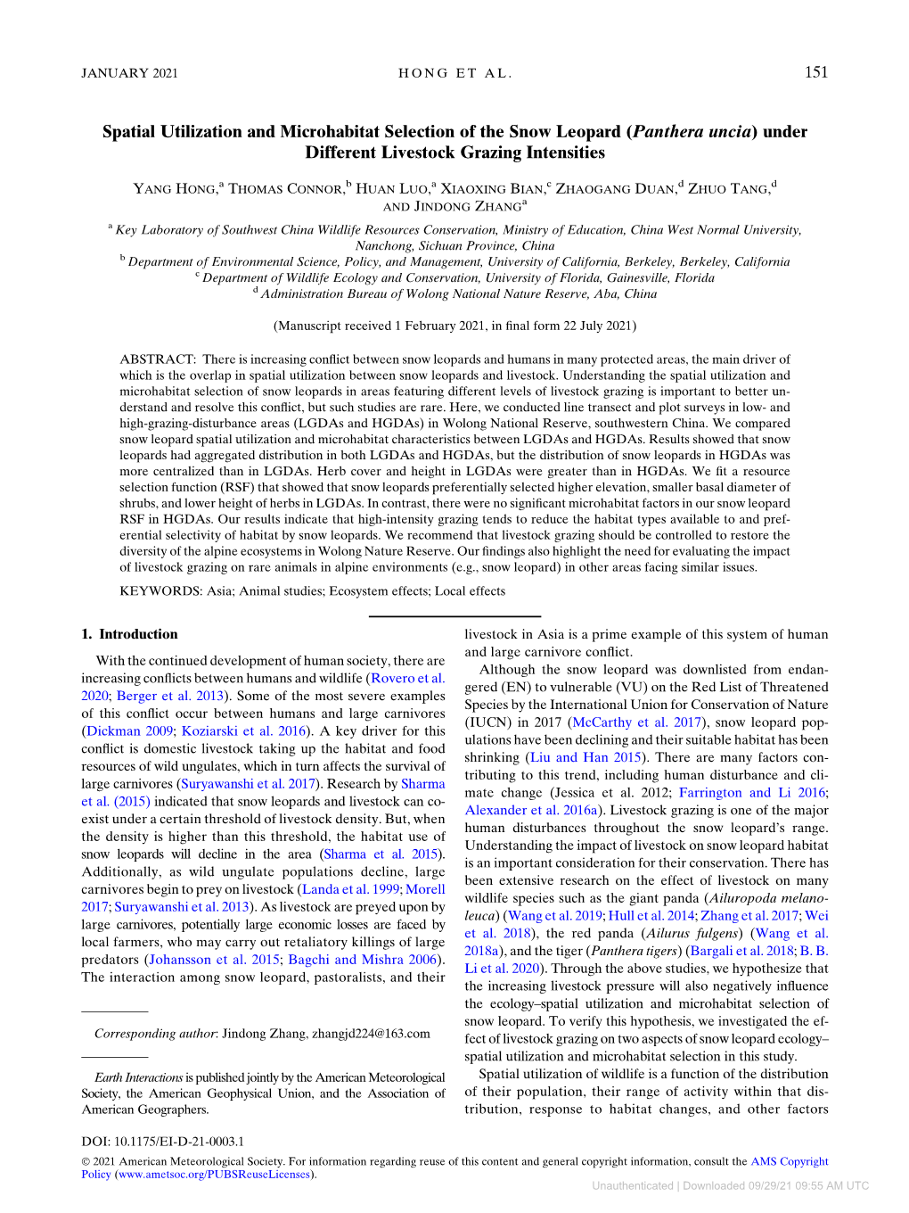 Panthera Uncia) Under Different Livestock Grazing Intensities