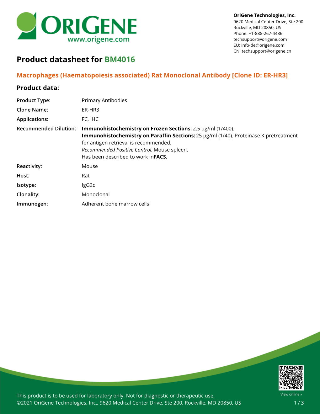 Macrophages (Haematopoiesis Associated) Rat Monoclonal Antibody [Clone ID: ER-HR3] Product Data