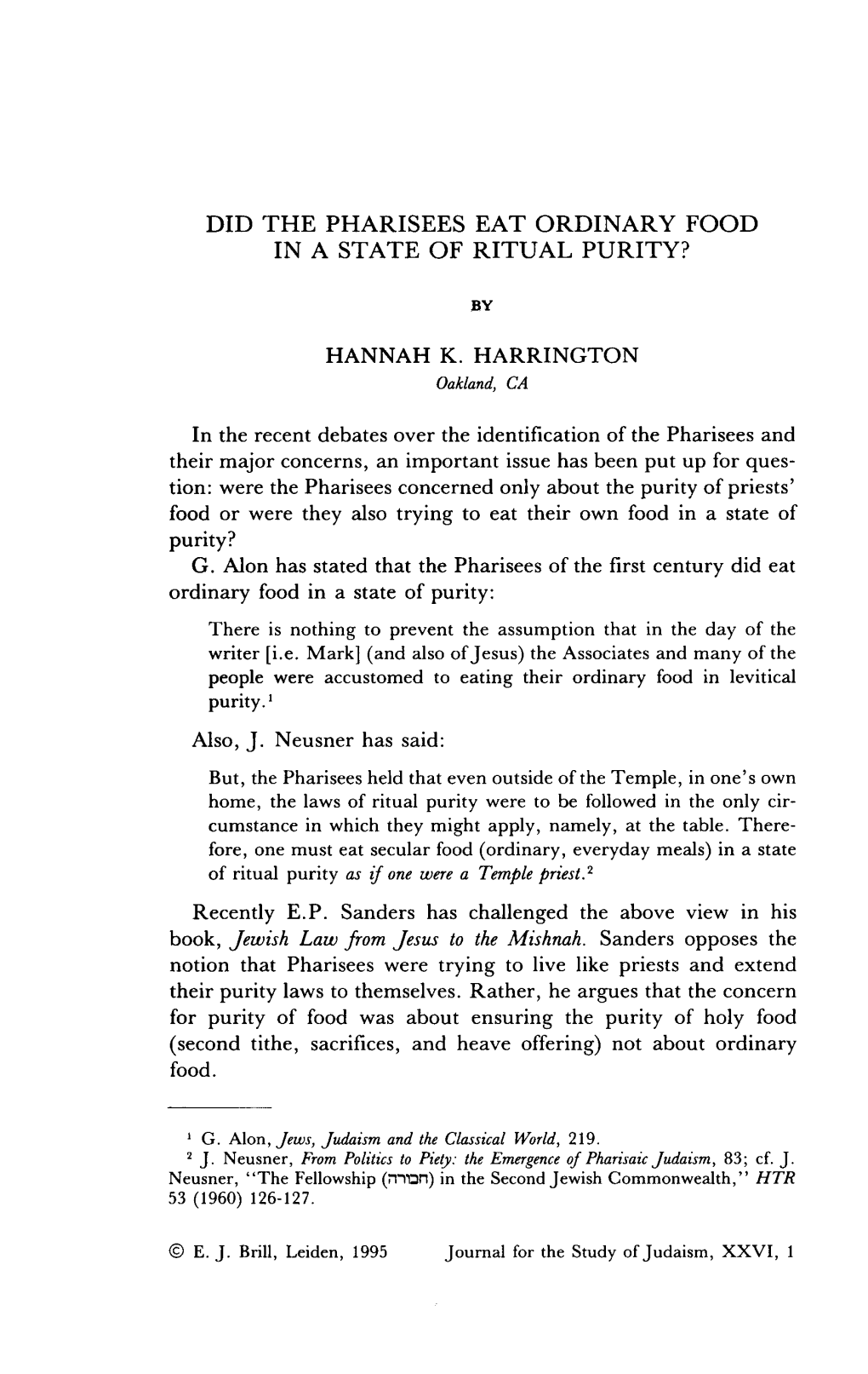 Did the Pharisees Eat Ordinary Food in a State of Ritual Purity?