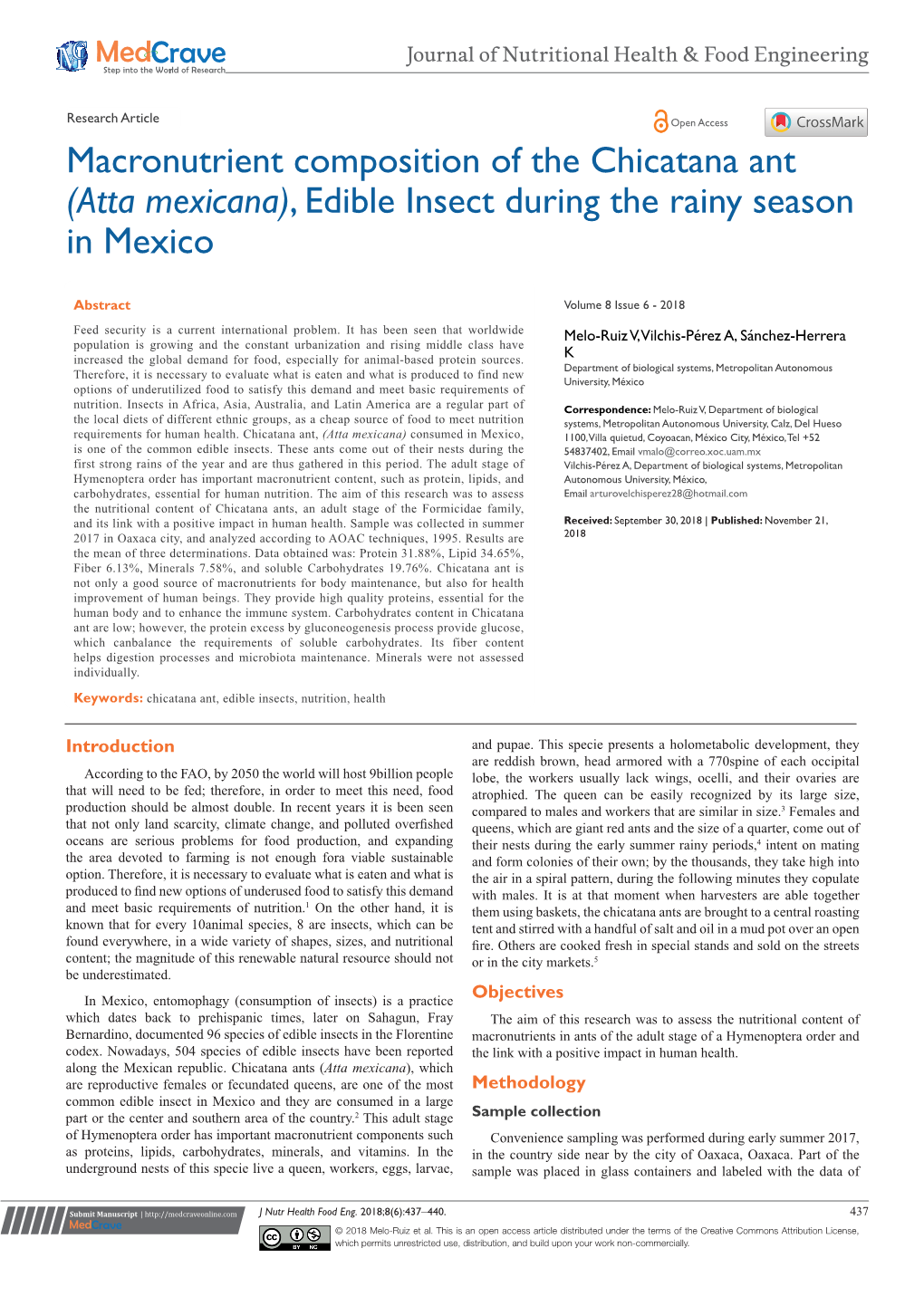 Macronutrient Composition of the Chicatana Ant (Atta Mexicana), Edible Insect During the Rainy Season in Mexico