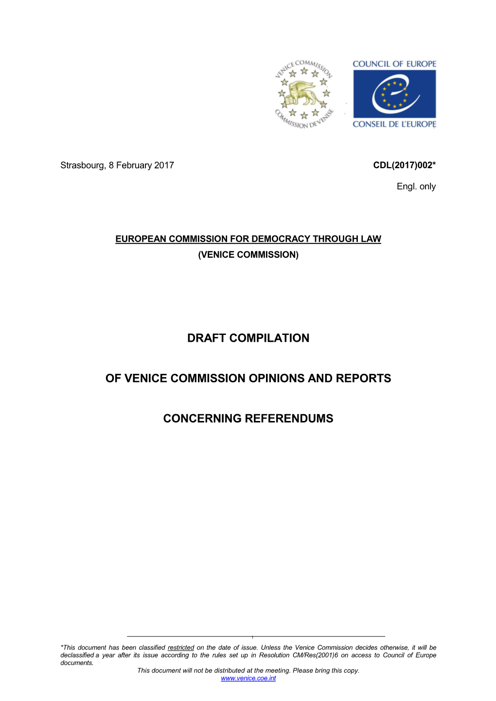 Draft Compilation of Venice Commission Opinions And