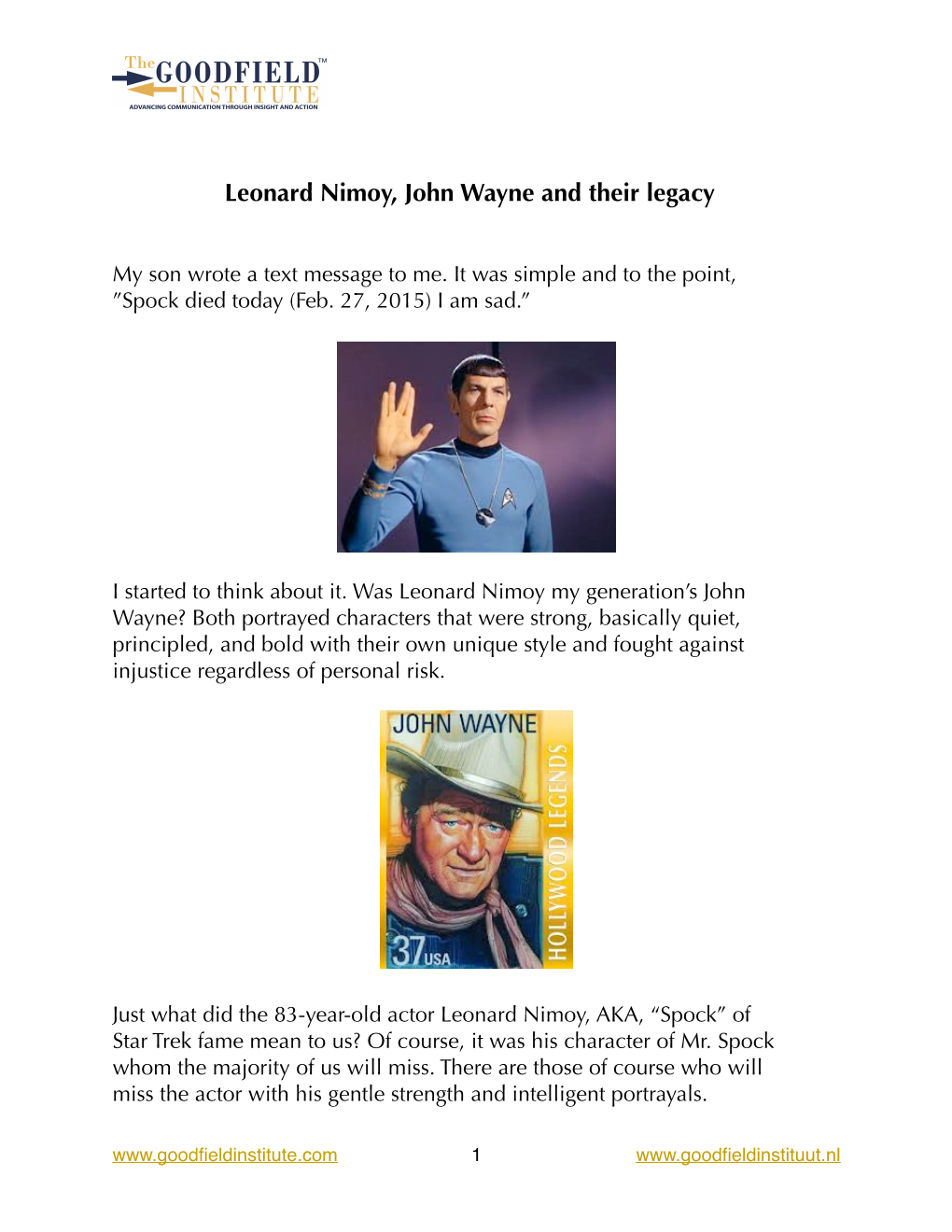 Leonard Nimoy, John Wayne and Their Legacy