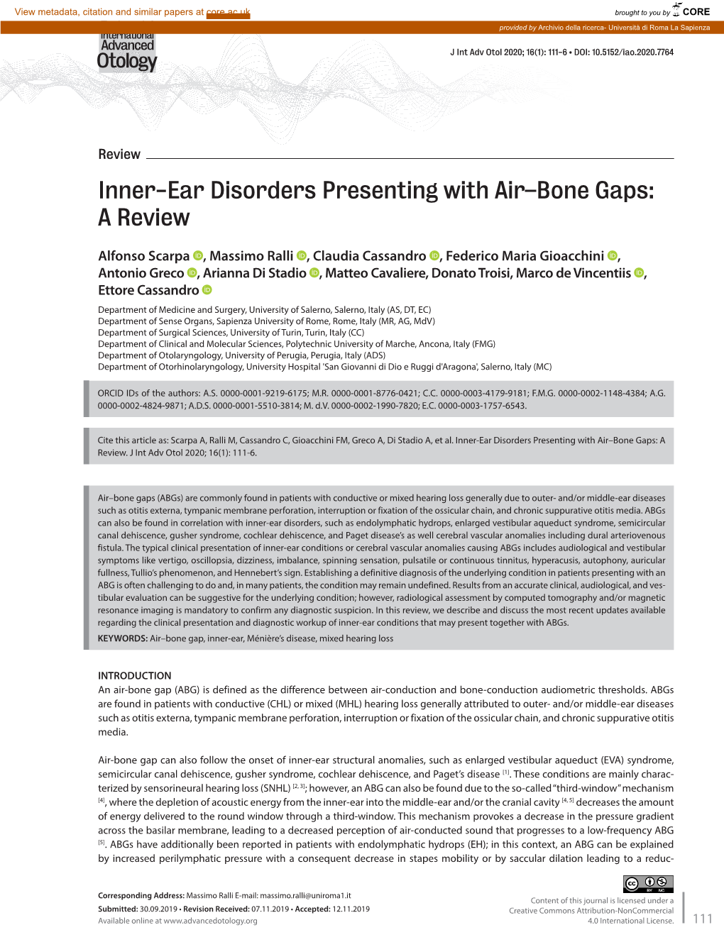 Inner-Ear Disorders Presenting with Air–Bone Gaps: a Review